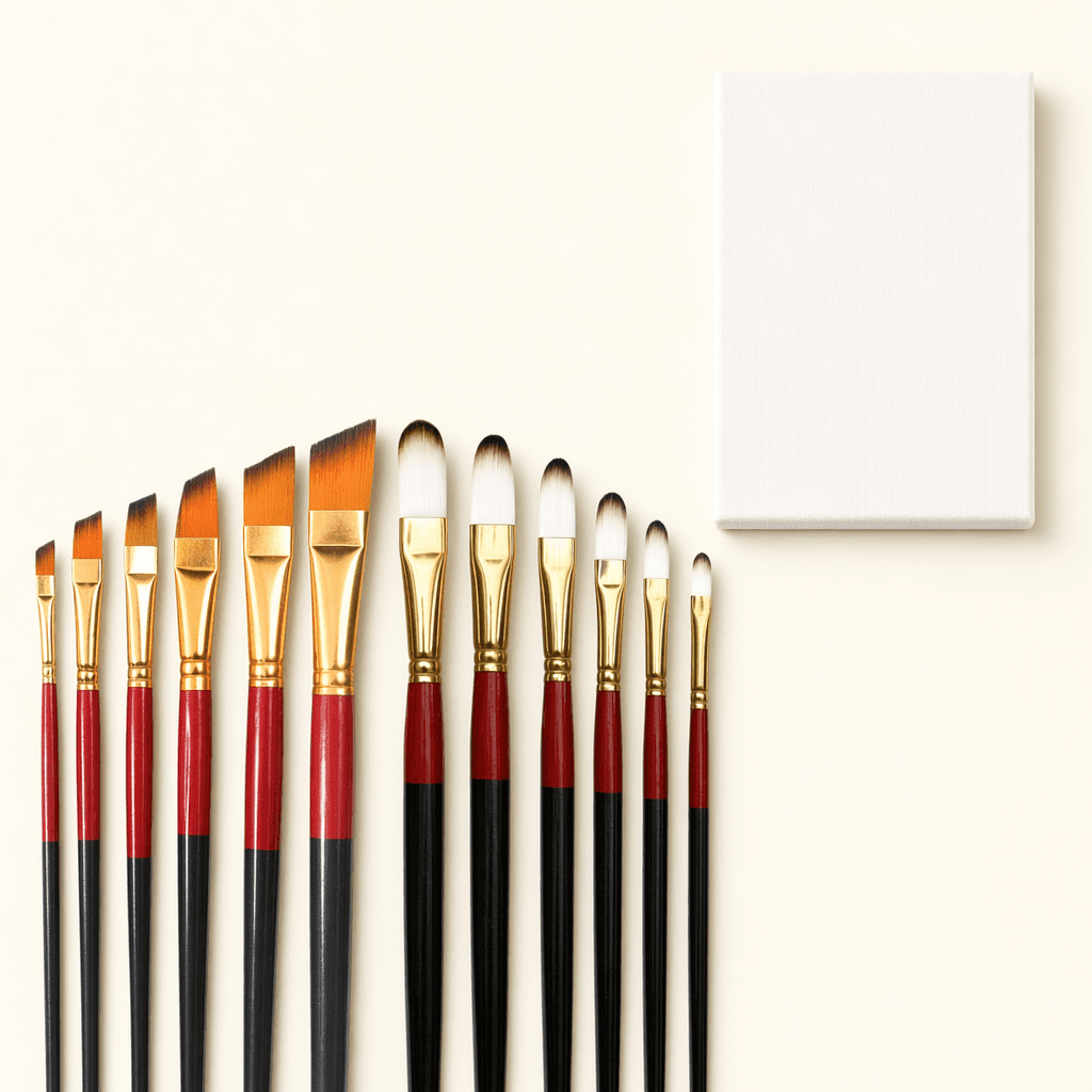 Angular Brush Set — 6 pcs · Combo · White-Brown with Canvas