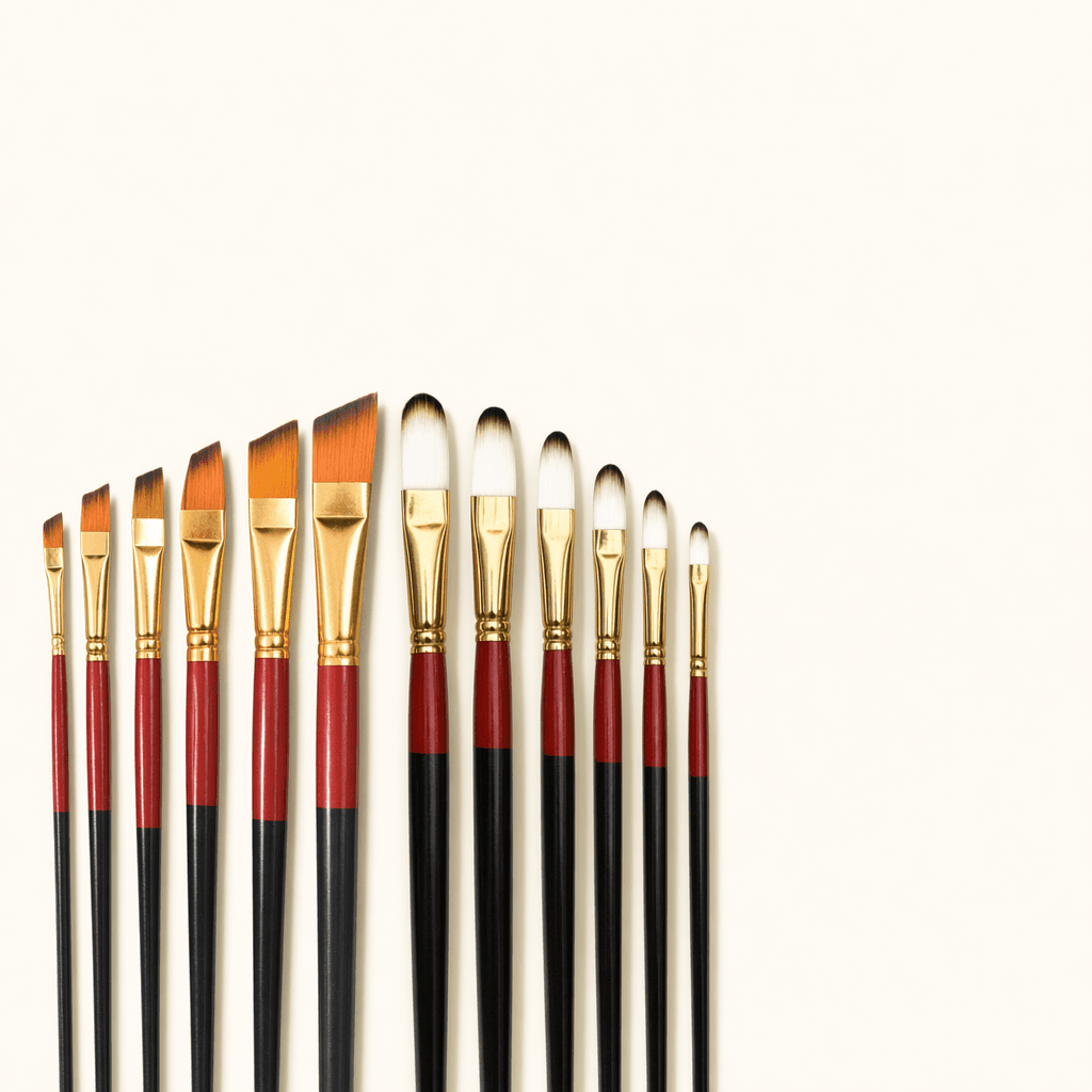 Angular Brush Set — 6 pcs · Combo · White-Brown with Canvas