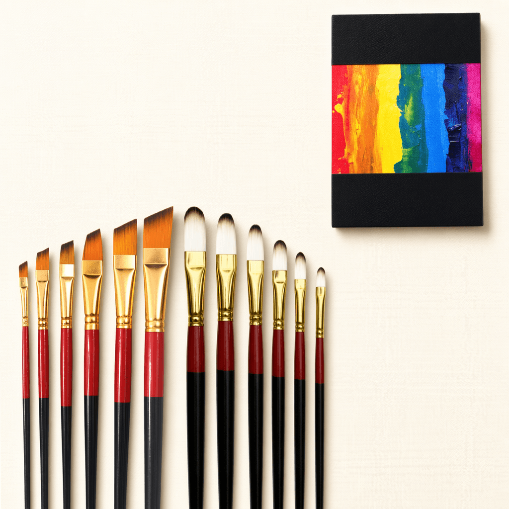 Angular Brush Set — 6 pcs · Combo · White-Brown with Canvas