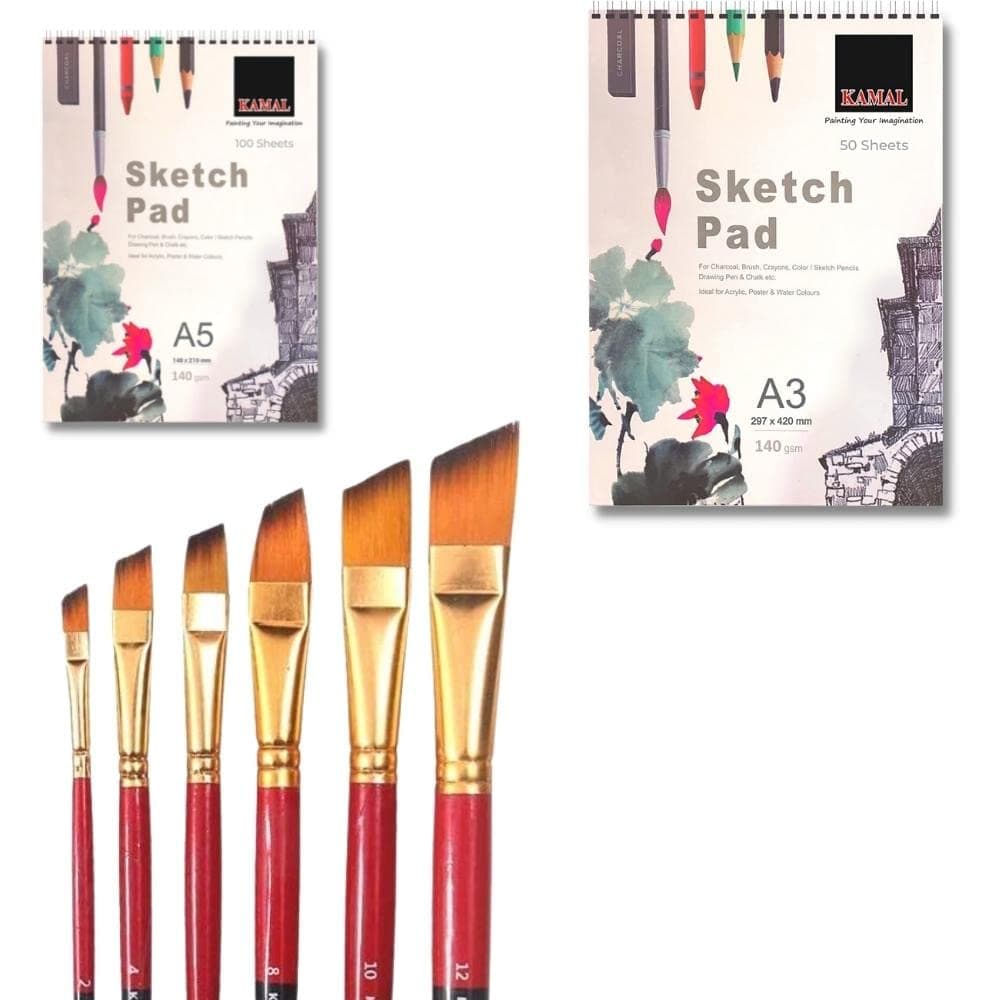 Angular Brush Set — 6 pcs · Combo with Sketch Pad