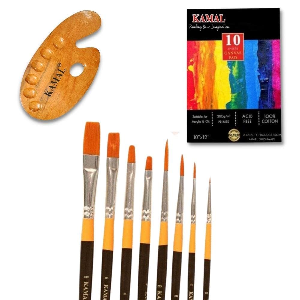 Brush, Palette & Canvas Combo — 10 pcs