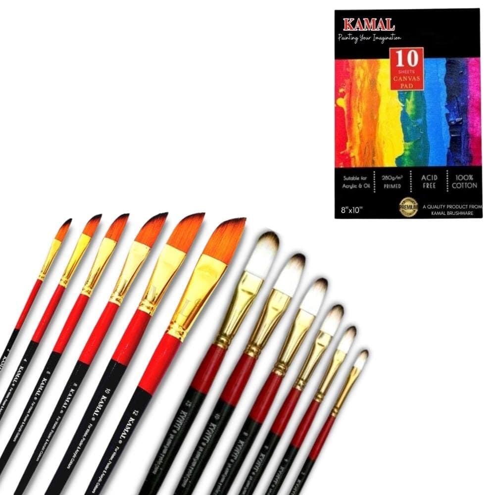 Dagger Brush Set — 6 pcs · Combo · White-Brown with Canvas