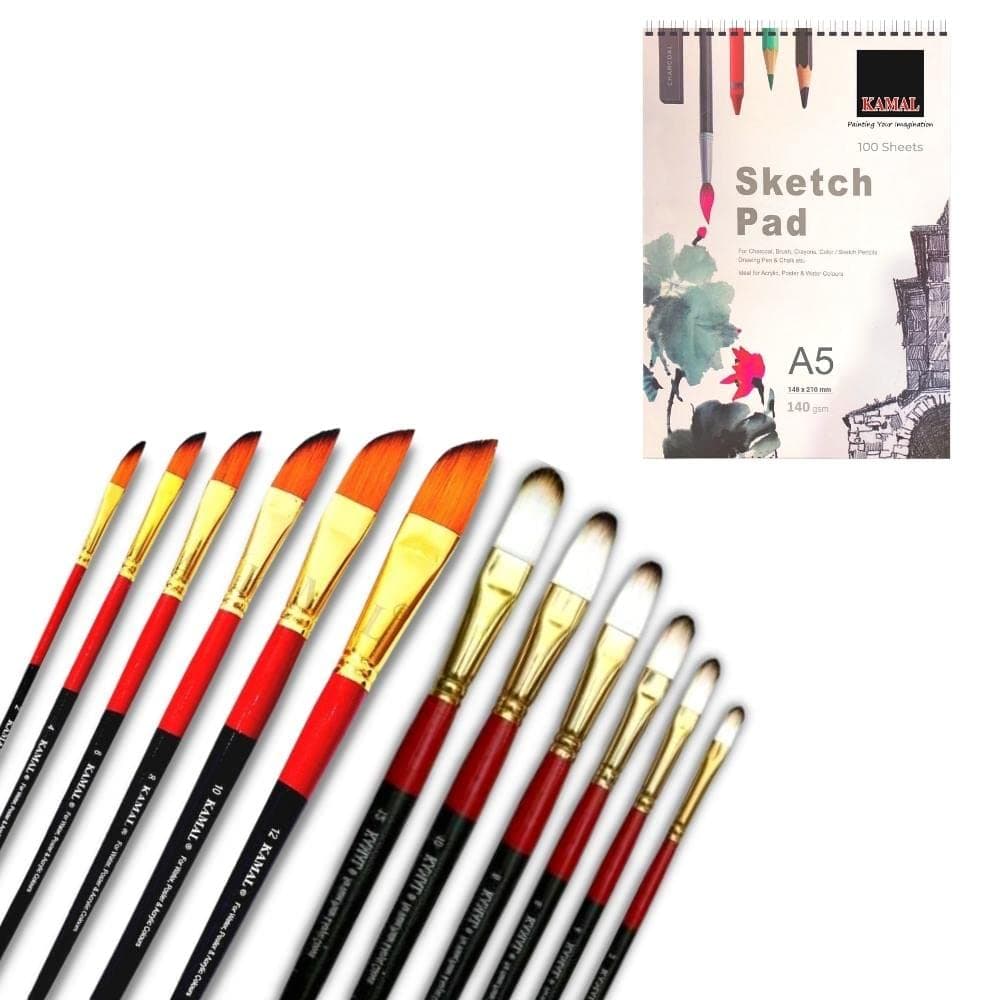 Dagger Brush Set — 6 pcs · Combo · White-Brown with Sketch Pad
