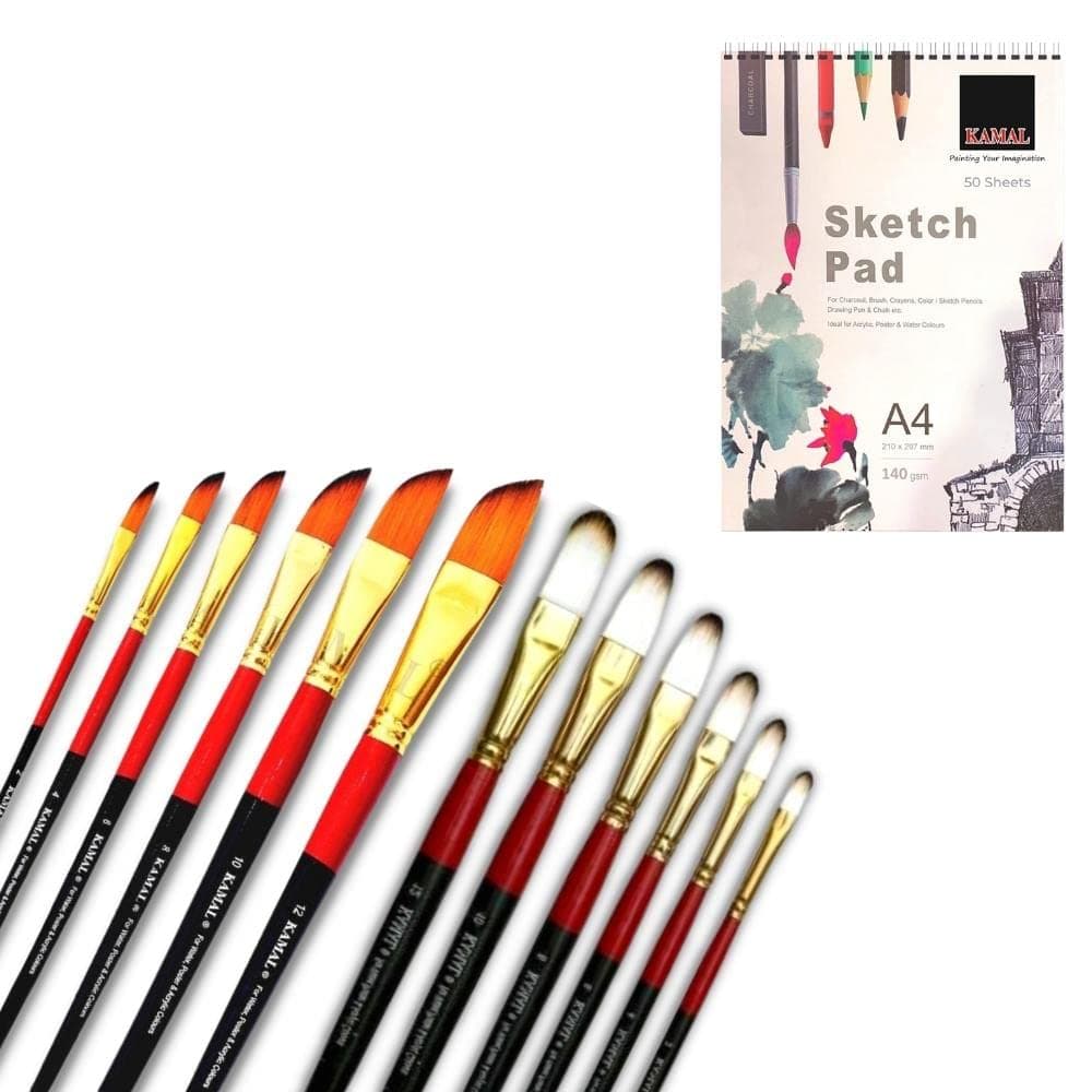 Dagger Brush Set — 6 pcs · Combo · White-Brown with Sketch Pad