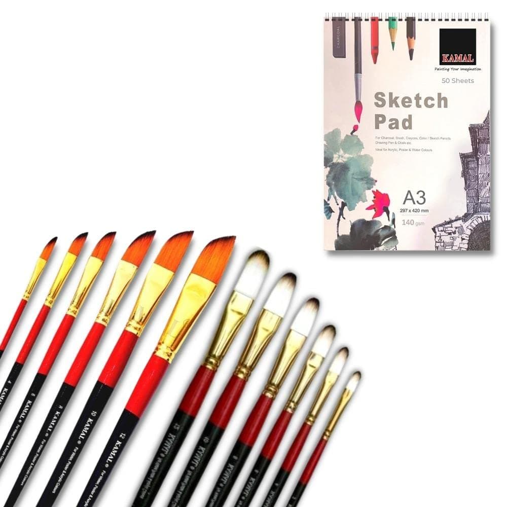 Dagger Brush Set — 6 pcs · Combo · White-Brown with Sketch Pad