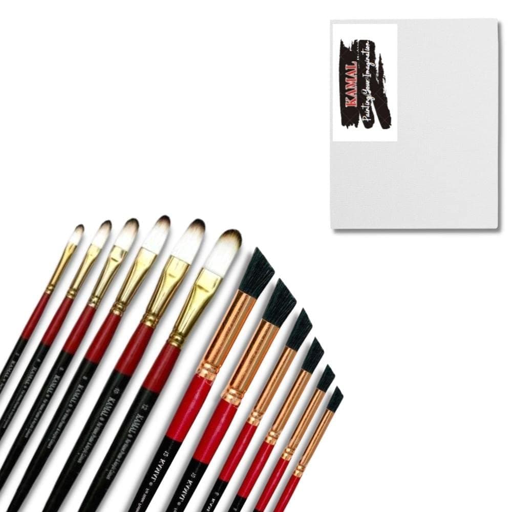 Deerfoot Brush Set — 6 pcs · Combo · White-Brown with Canvas