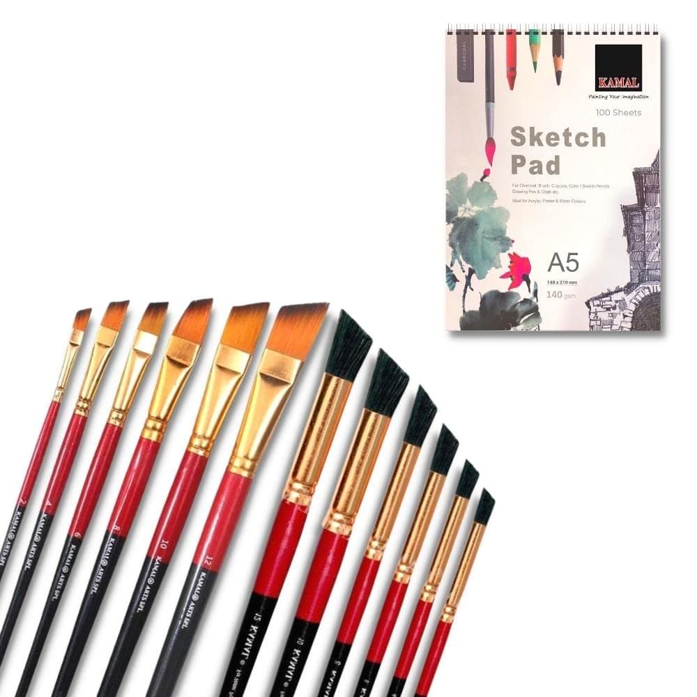 Deerfoot Brush Set — 6 pcs · Combo with Sketch Pad