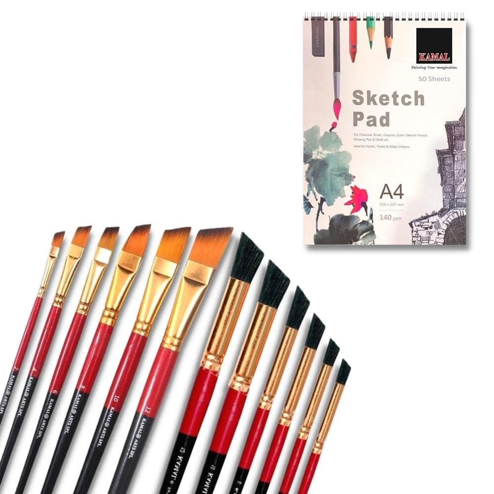Deerfoot Brush Set — 6 pcs · Combo with Sketch Pad
