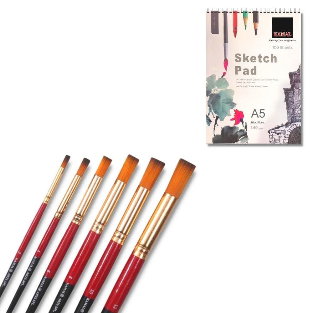 Deerfoot Brush Set — 7 pcs · Combo · Taklon with Sketch Pad