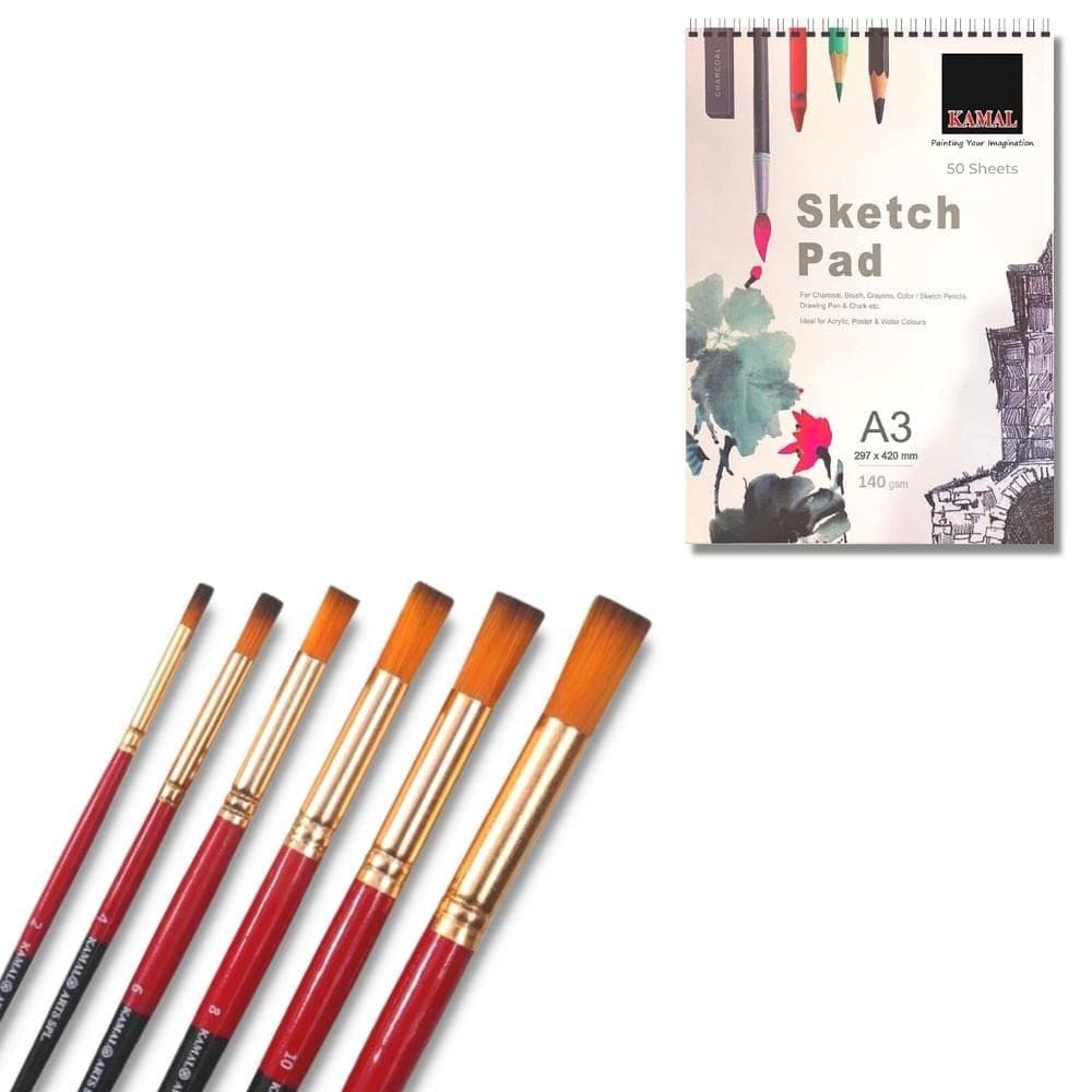 Deerfoot Brush Set — 7 pcs · Combo · Taklon with Sketch Pad