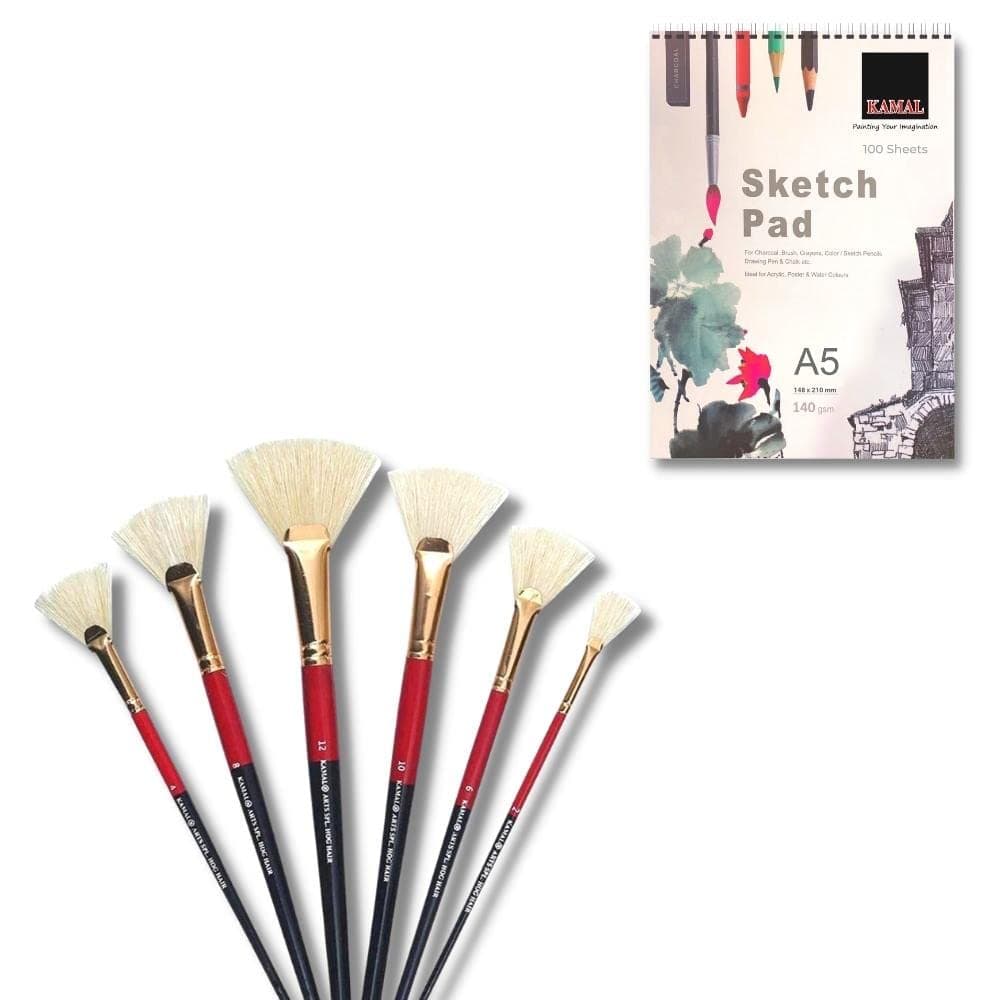 Fan Brush Set — Hog Hair with Sketch Pad