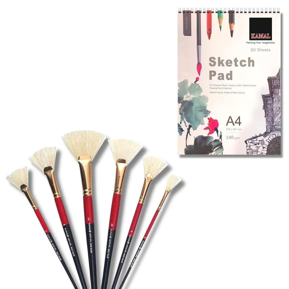 Fan Brush Set — Hog Hair with Sketch Pad