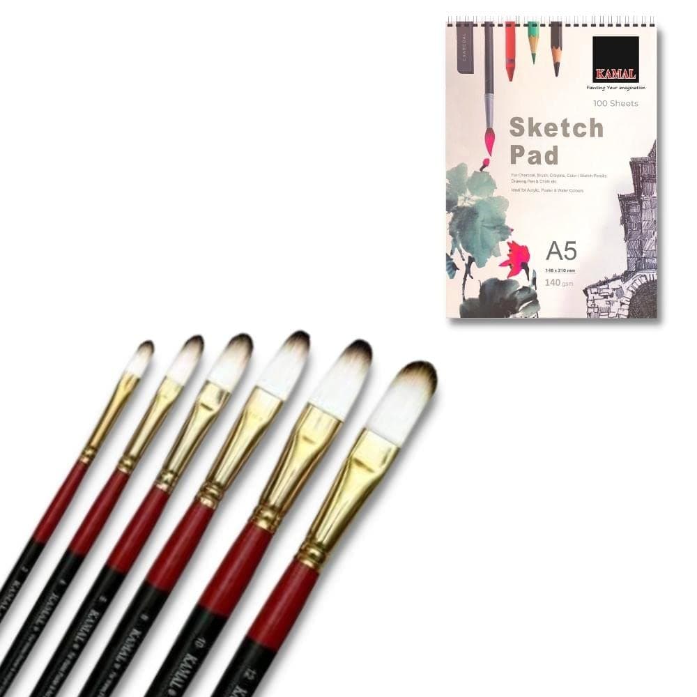 Filbert Brush Set — 6 pcs · Combo · Synthetic with Sketch Pad
