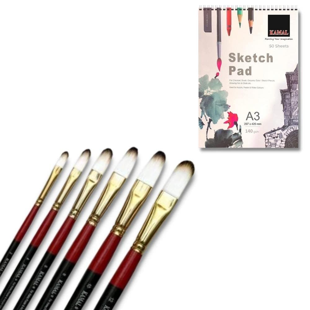 Filbert Brush Set — 6 pcs · Combo · Synthetic with Sketch Pad