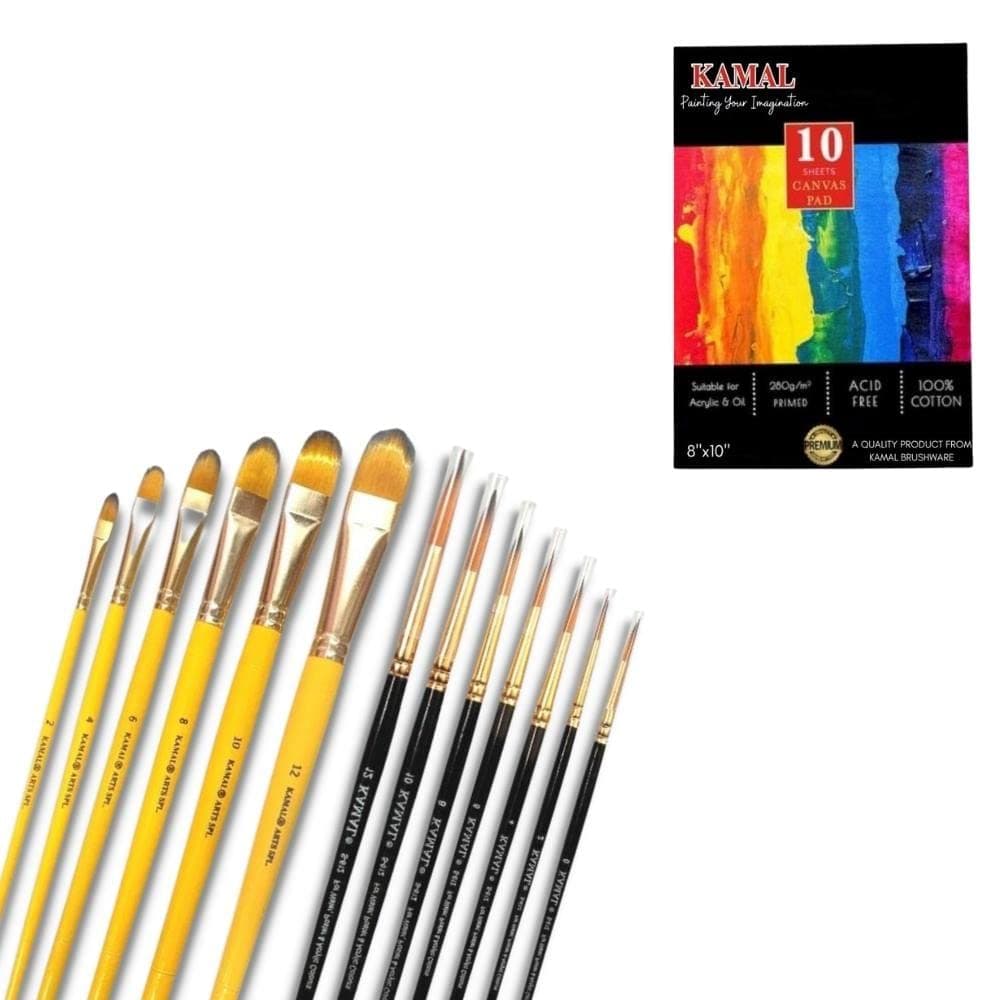 Filbert Brush Set — 7 pcs · Combo · Golden-Black with Canvas