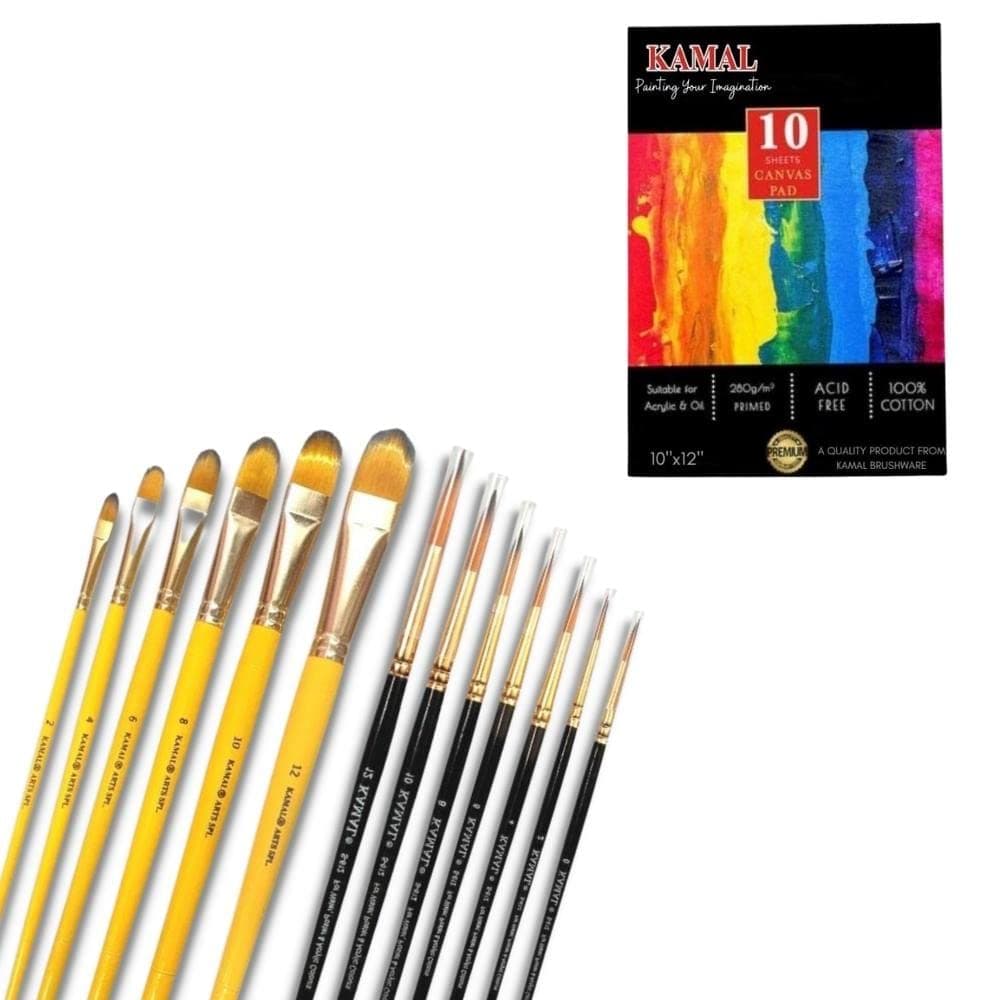 Filbert Brush Set — 7 pcs · Combo · Golden-Black with Canvas