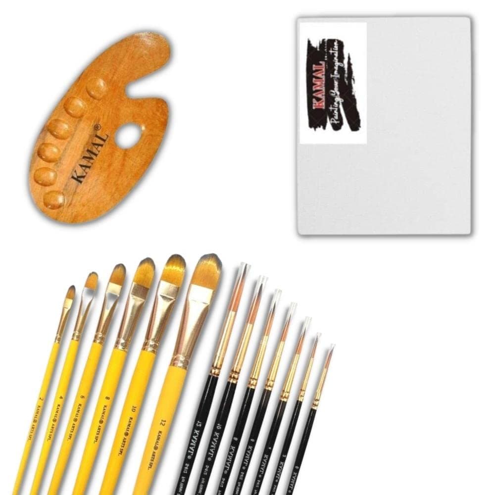 Filbert Brush Set — 7 pcs · Combo · Golden-Black with Canvas