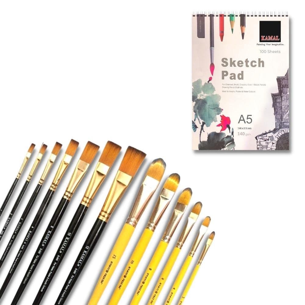 Filbert Brush Set — Combo · Golden-Black with Sketch Pad