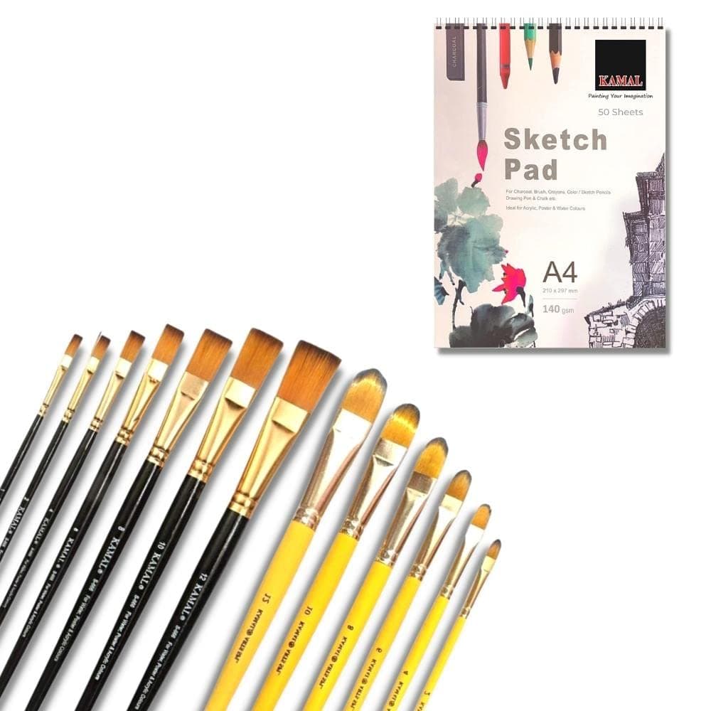 Filbert Brush Set — Combo · Golden-Black with Sketch Pad