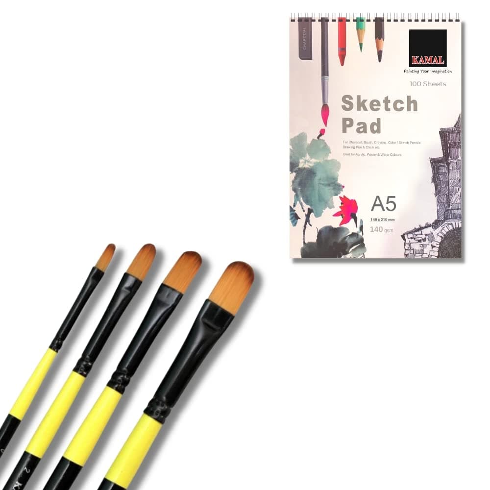 Filbert Brush Set — Neon · 4 pcs · Combo with Sketch Pad