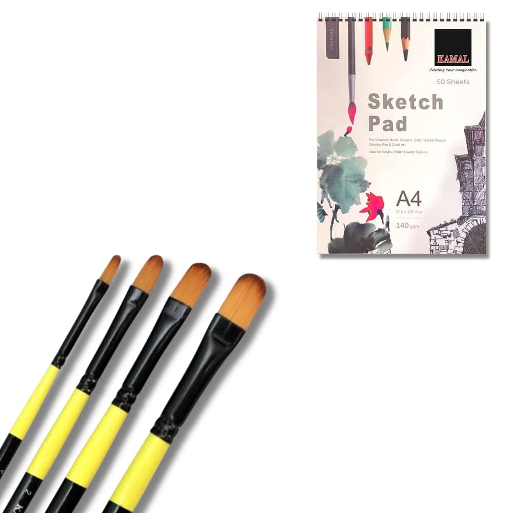 Filbert Brush Set — Neon · 4 pcs · Combo with Sketch Pad