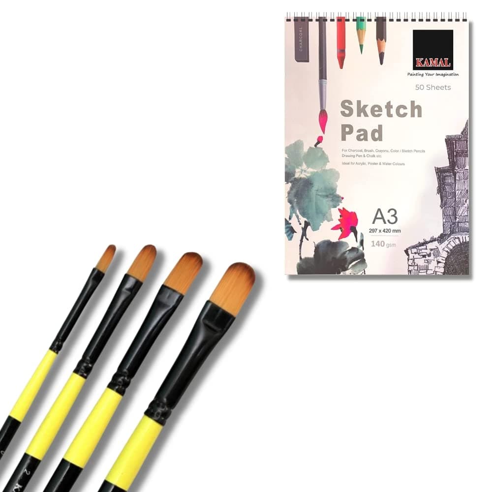 Filbert Brush Set — Neon · 4 pcs · Combo with Sketch Pad