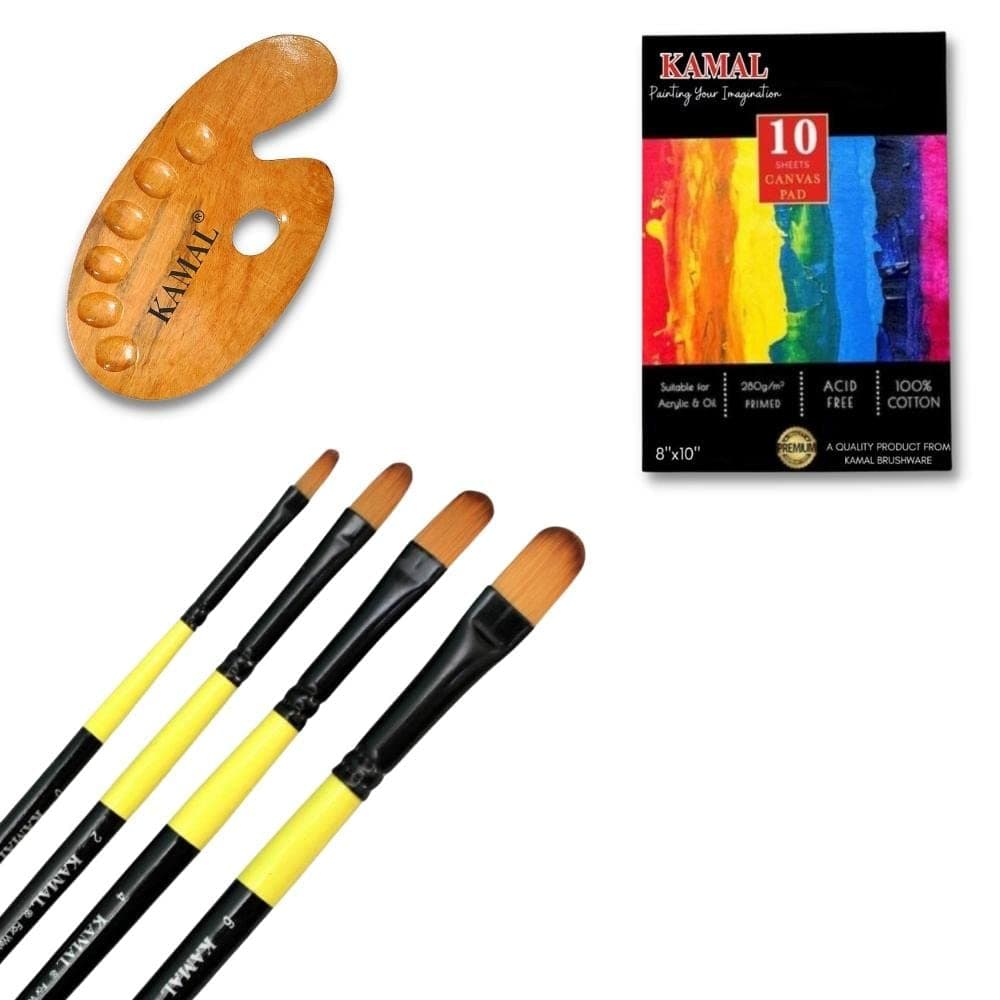 Filbert Brush Set — Neon · 4 pcs with Canvas