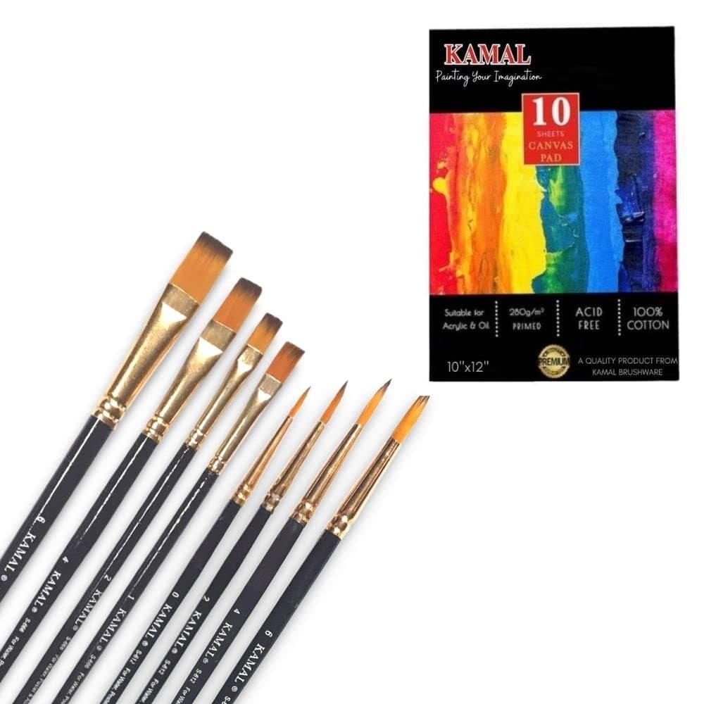 Flat Brush Set — 1 pcs · Synthetic · Golden-Black with Canvas