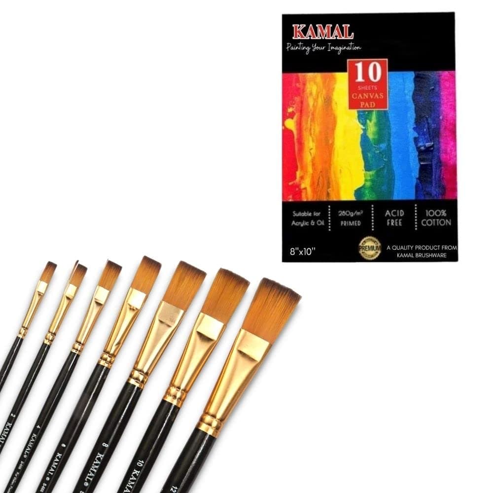 Flat Brush Set — 1 pcs · Synthetic · Golden-Black with Canvas