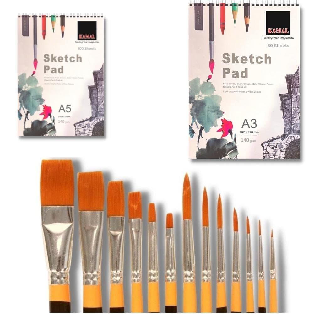 Flat Brush Set — 13 pcs · Combo with Sketch Pad