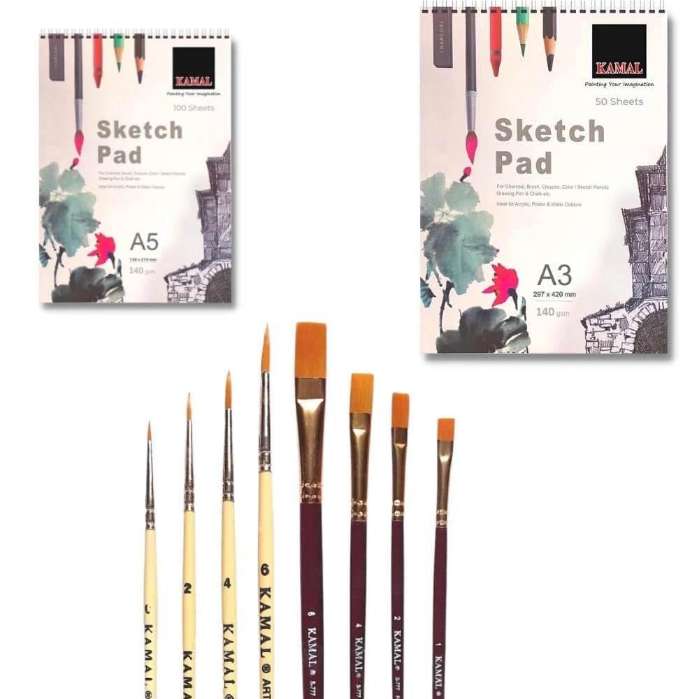 Flat Brush Set — 2 pcs · Combo · Cream Handle with Sketch Pad