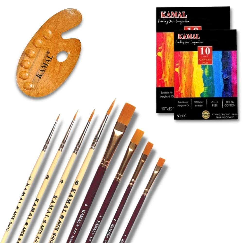 Flat Brush Set — 2 pcs · Synthetic · Cream Handle with Canvas