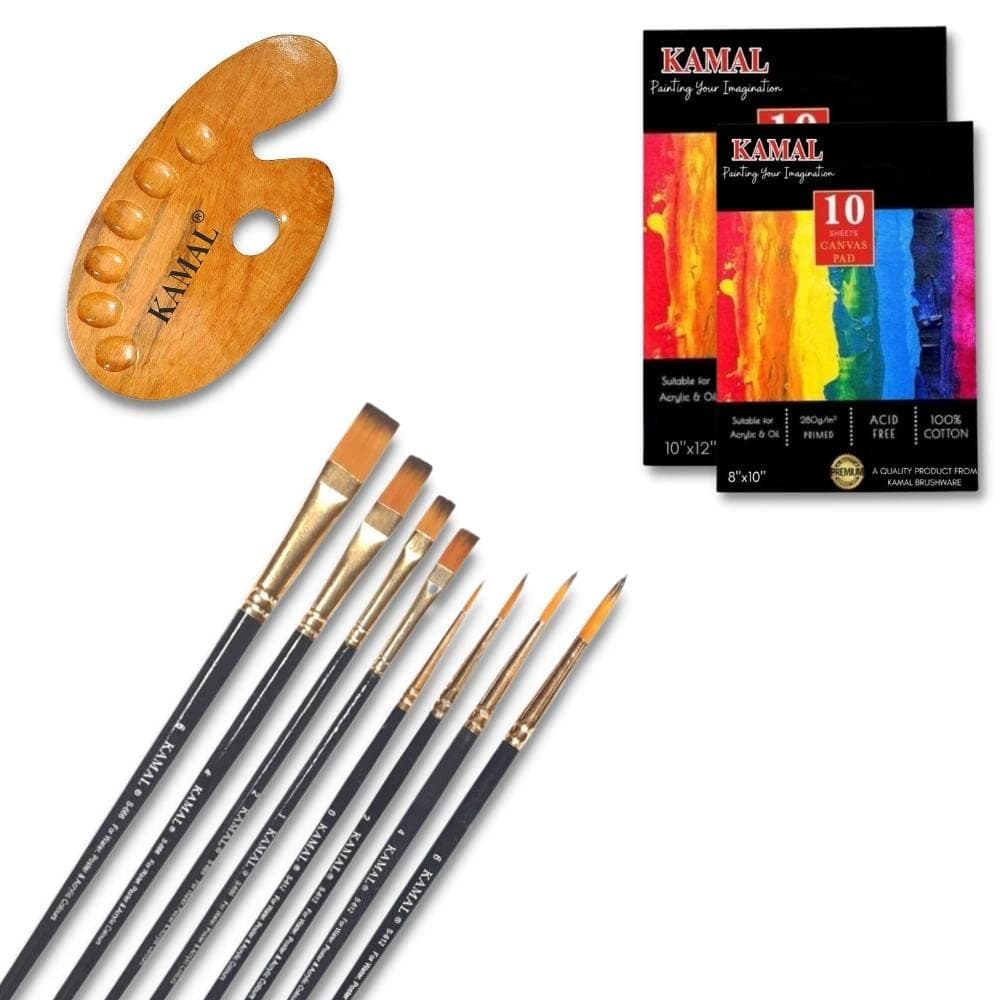 Flat Brush Set — 2 pcs · Synthetic · Golden-Black with Canvas