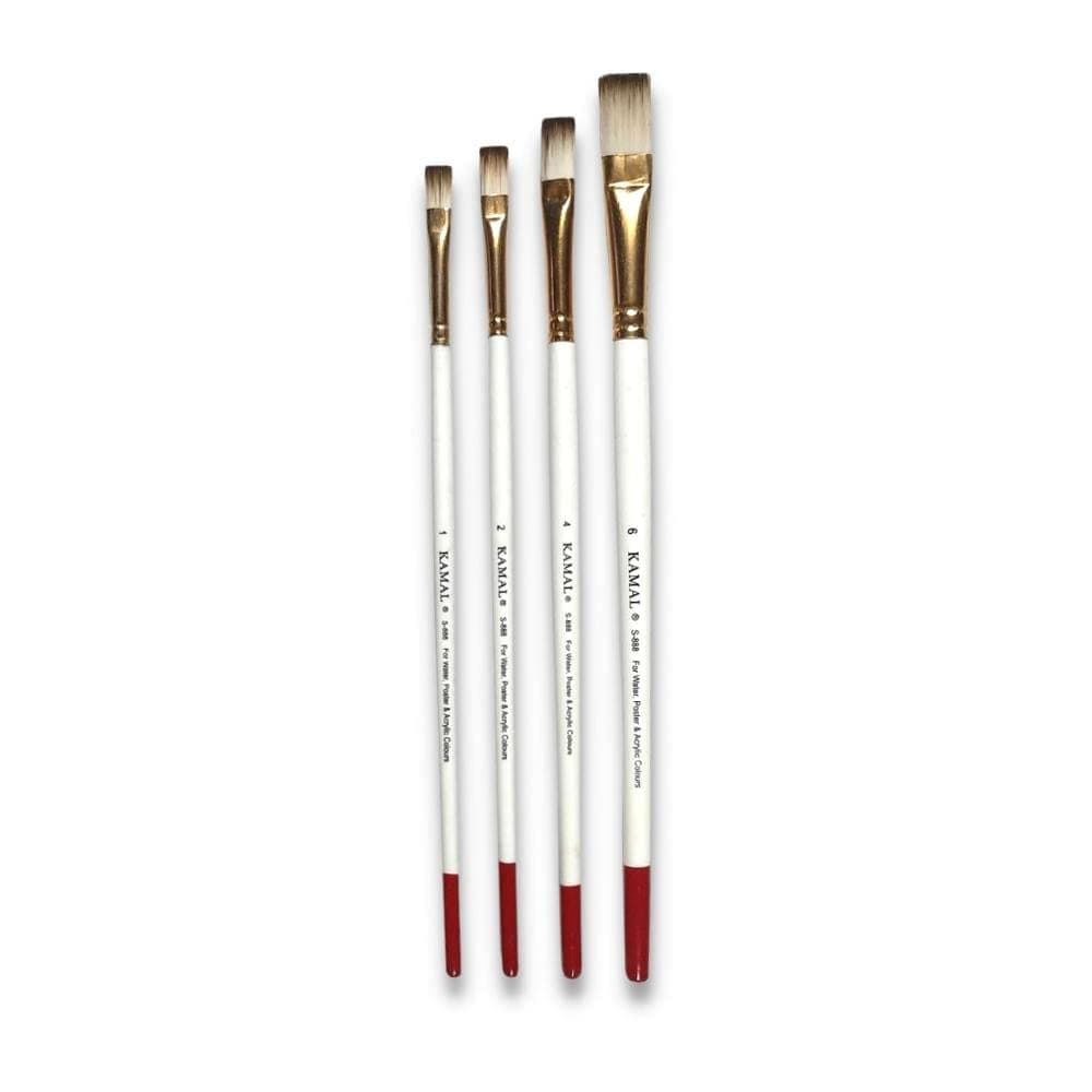 Flat Brush Set — 4 pcs · Taklon · White-Brown
