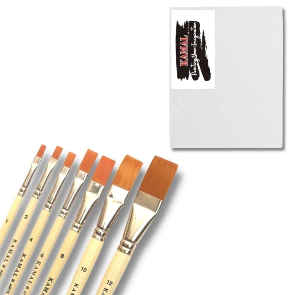 Flat Brush Set — 7 pcs · Combo · Cream Handle with Canvas