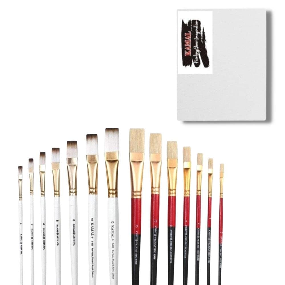 Flat Brush Set — 7 pcs · Combo · Hog Hair with Canvas