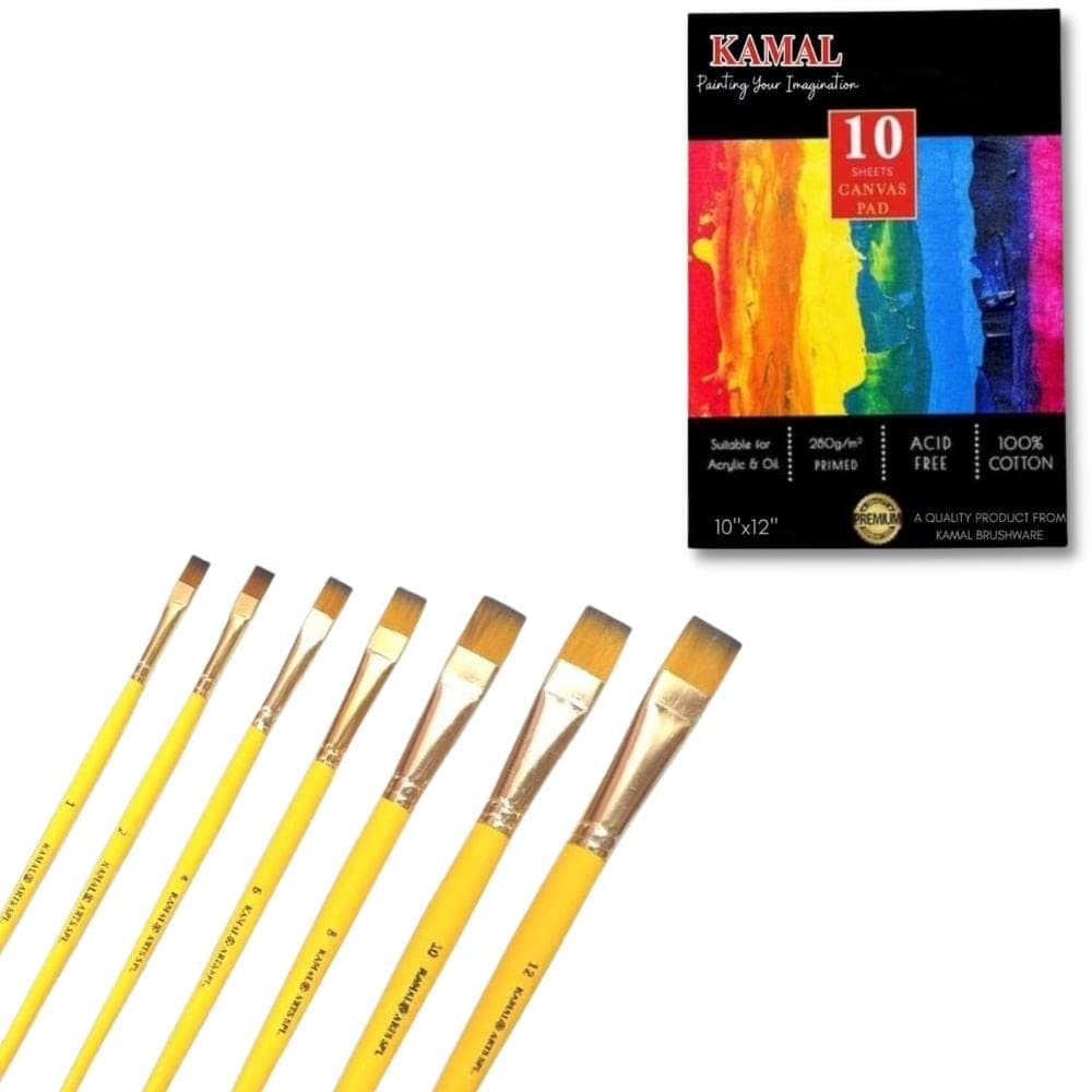 Flat Brush Set — 7 pcs · Combo · Synthetic with Canvas