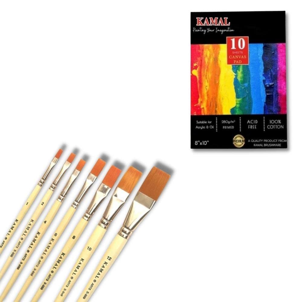 Flat Brush Set — 7 pcs · Combo · Synthetic with Canvas