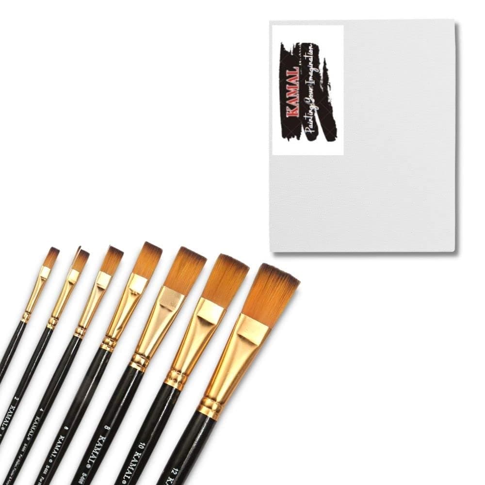 Flat Brush Set — 7 pcs · Combo · Synthetic with Canvas