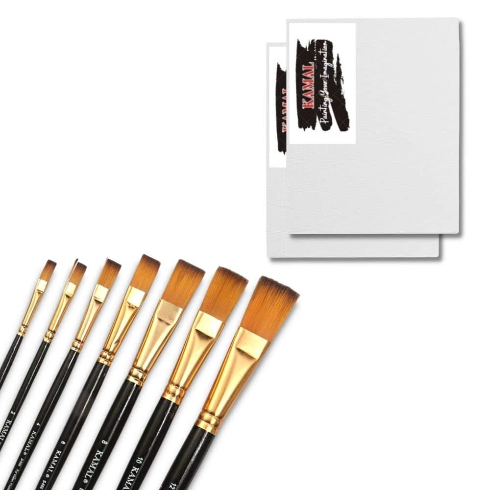 Flat Brush Set — 7 pcs · Combo · Synthetic with Canvas