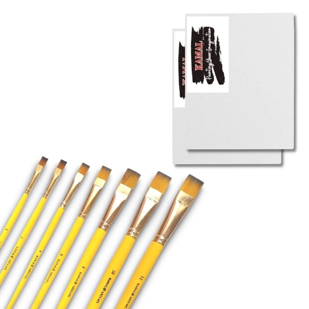 Flat Brush Set — 7 pcs · Combo · Synthetic with Canvas