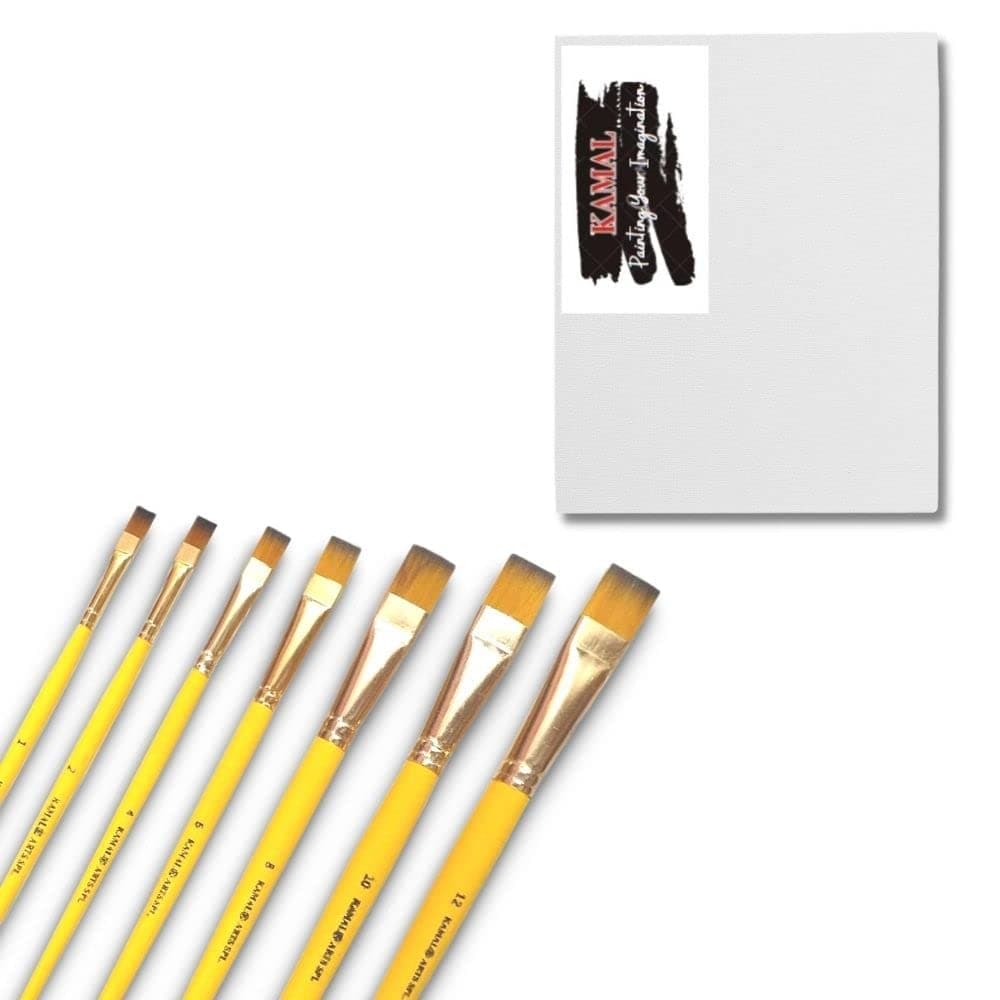 Flat Brush Set — 7 pcs · Combo · Synthetic with Canvas