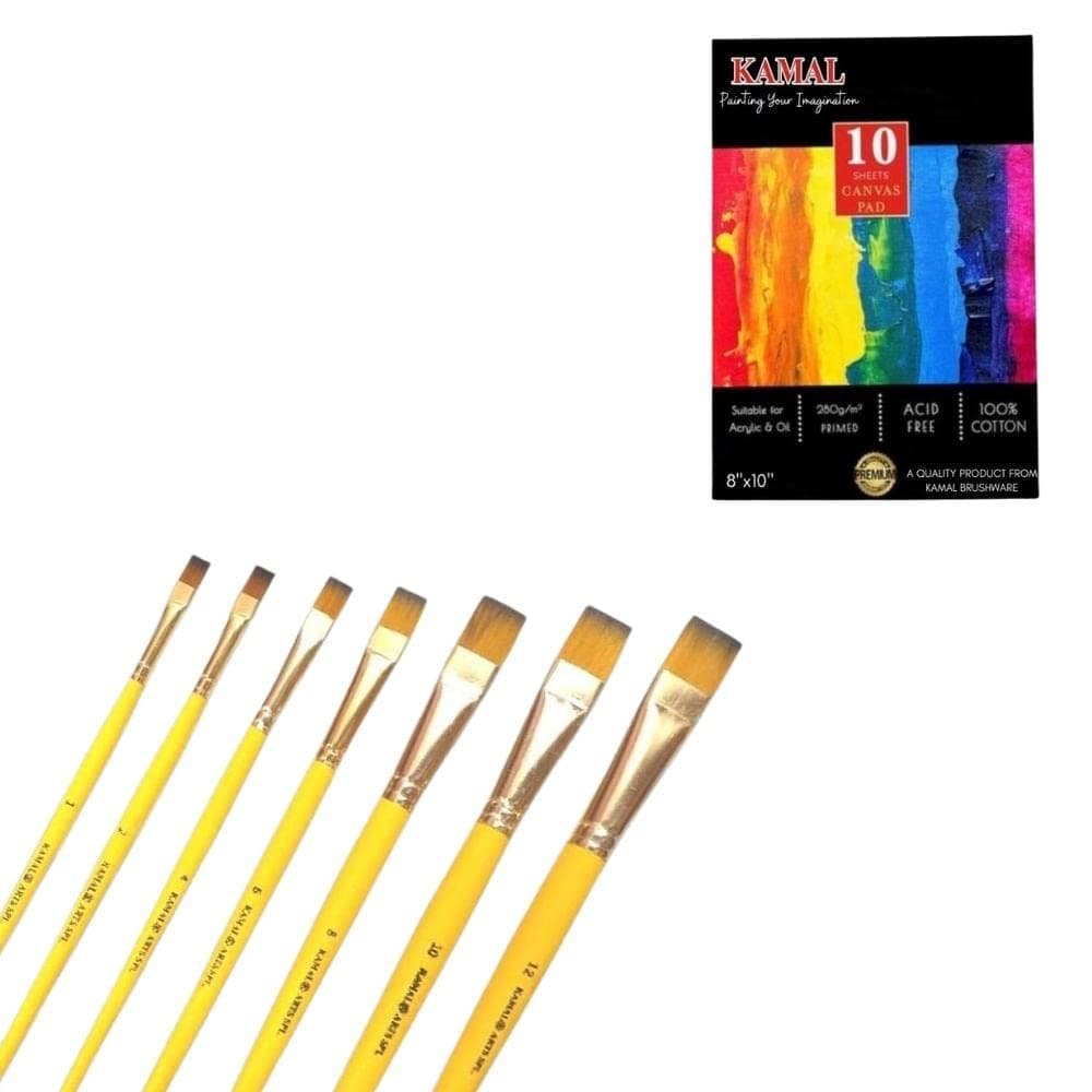 Flat Brush Set — 7 pcs · Combo · Synthetic with Canvas