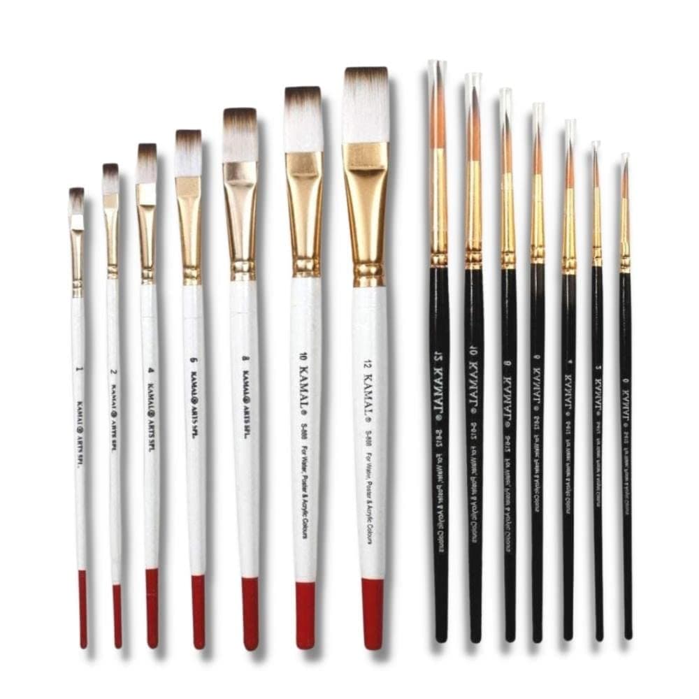 Flat Brush Set — 7 pcs · Combo · White-Brown