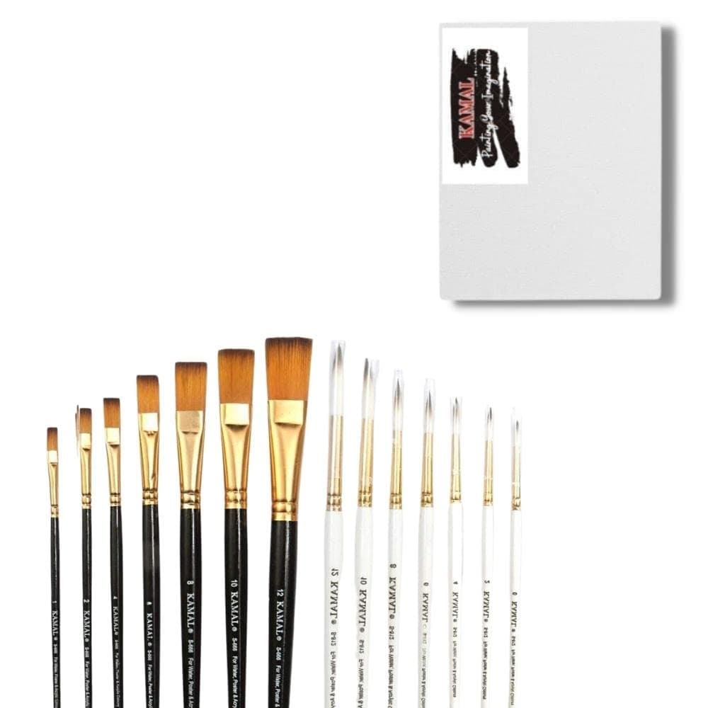 Flat Brush Set — 7 pcs · Combo · White-Brown with Canvas