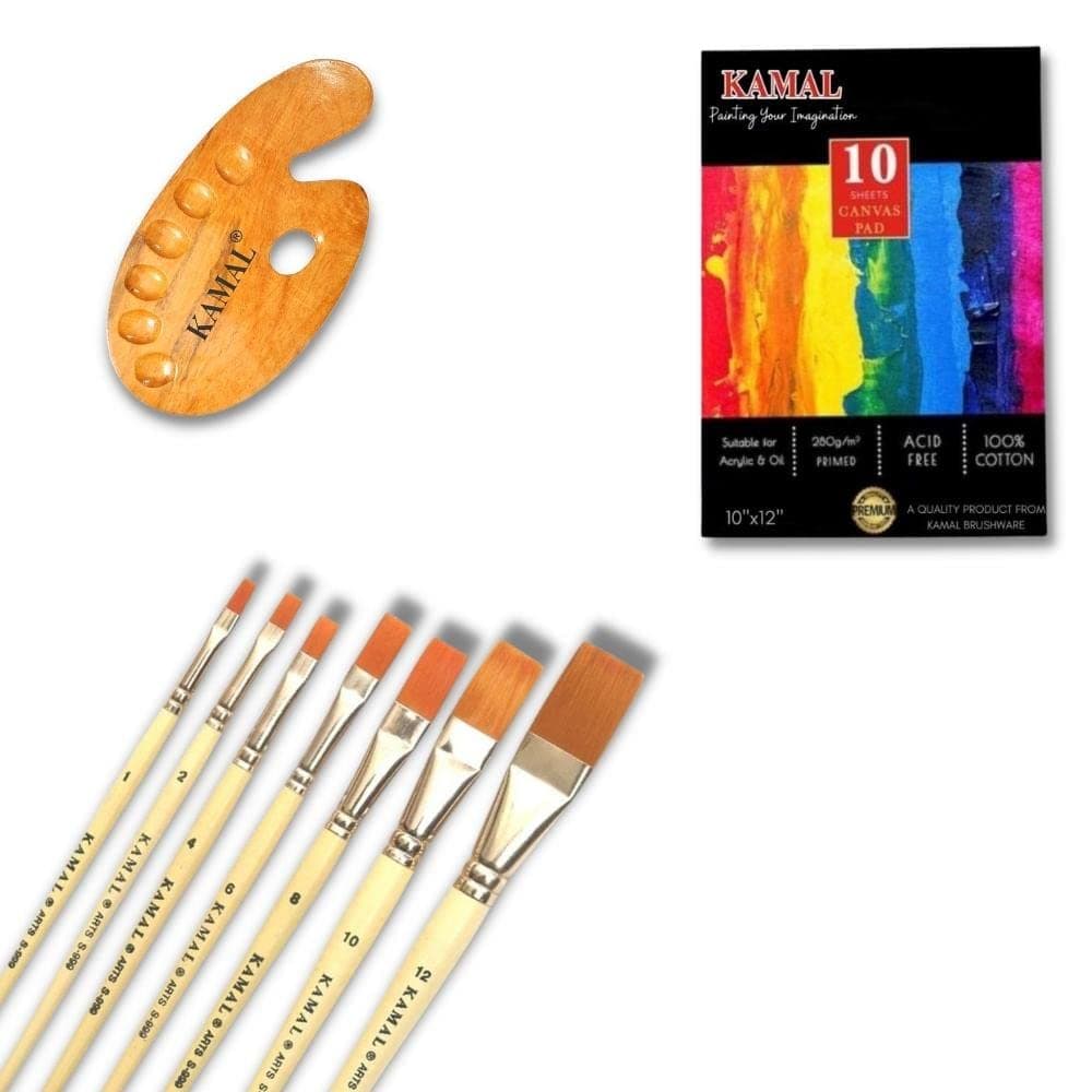 Flat Brush Set — 7 pcs · Cream Handle with Canvas