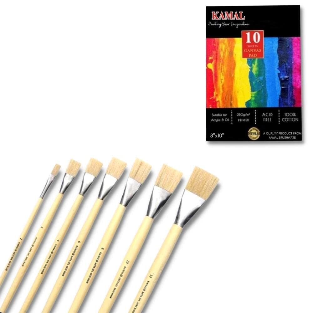 Flat Brush Set — 7 pcs · Hog Hair · Cream Handle with Canvas