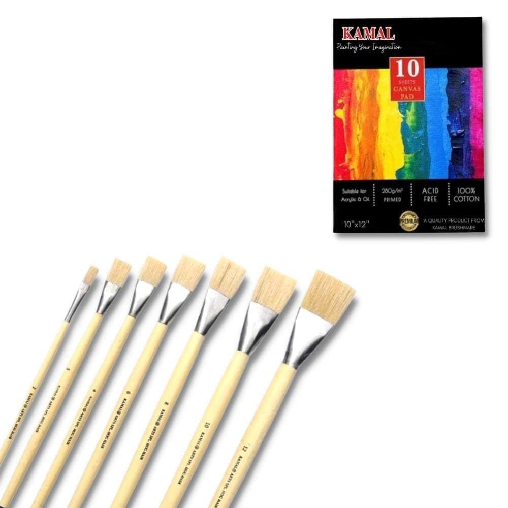 Flat Brush Set — 7 pcs · Hog Hair · Cream Handle with Canvas
