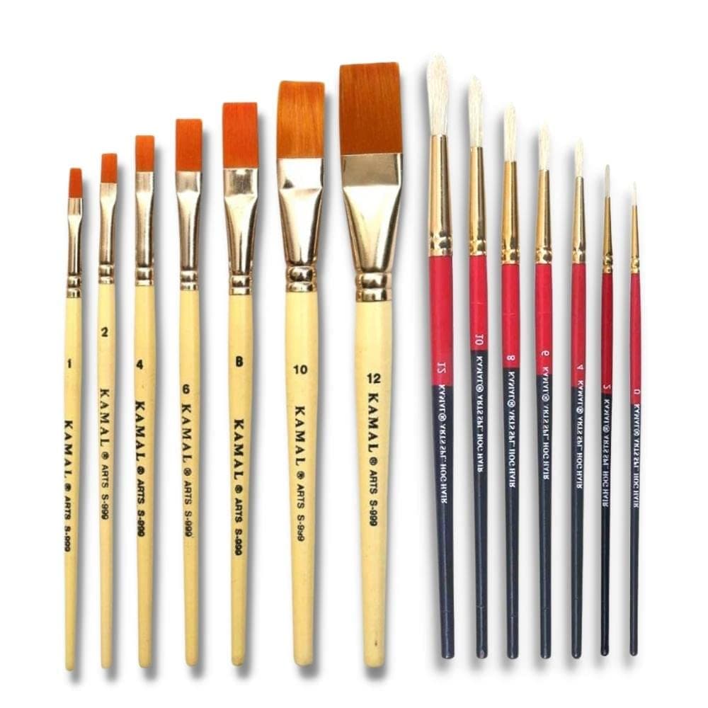 Flat Brush Set — Combo · Hog Hair · Cream Handle