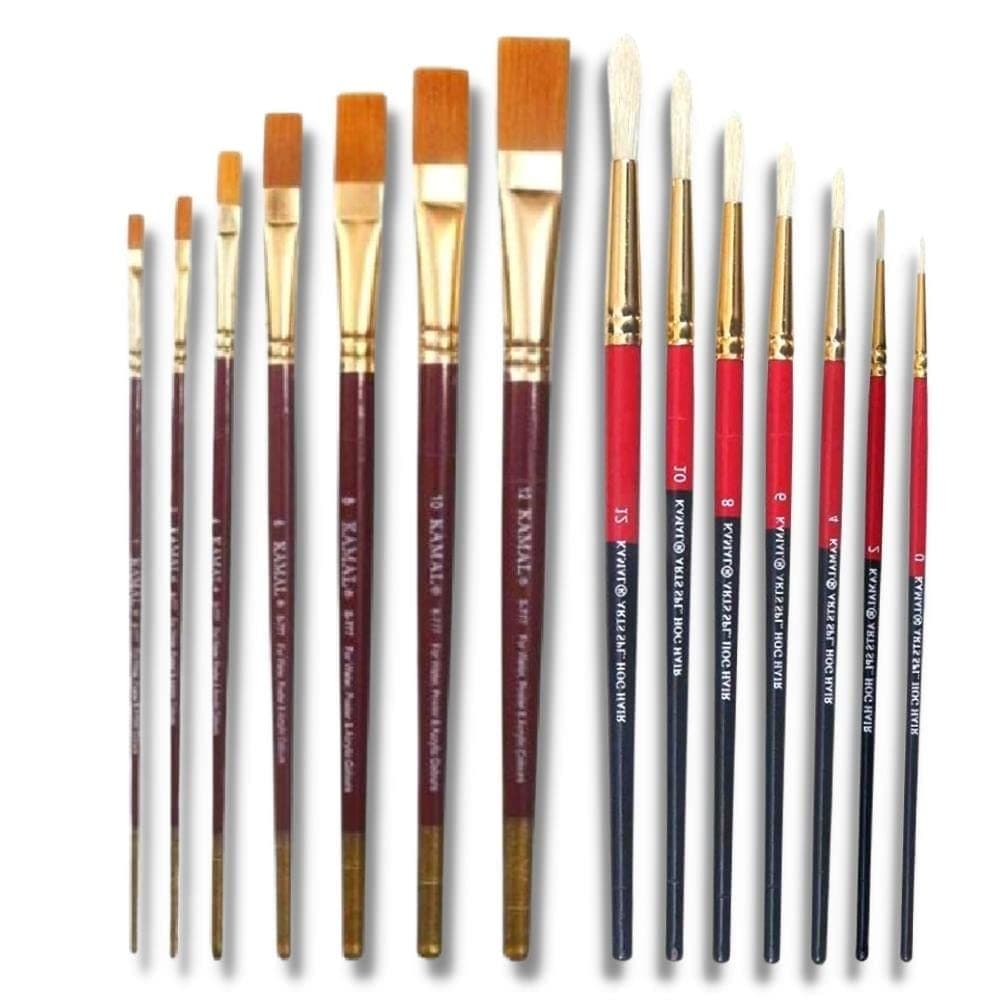 Flat Brush Set — Combo · Hog Hair · Maroon Handle